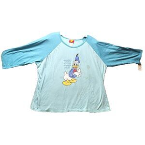 Vintage Donald Duck‎ Shirt Womens 2XL Blue Disney Raglan Funny Humor Pajama Top